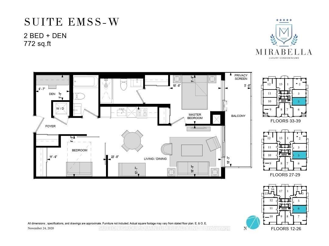 777 2Sqft, 2 Den 2 Full Baths Works As A 2 Bedroom Suite At Mirabella East Tower.