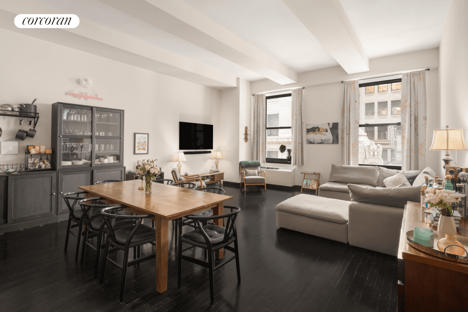 Discover refined city living in this Armani Casa designed loft with two large home offices in Manhattan's Financial District.