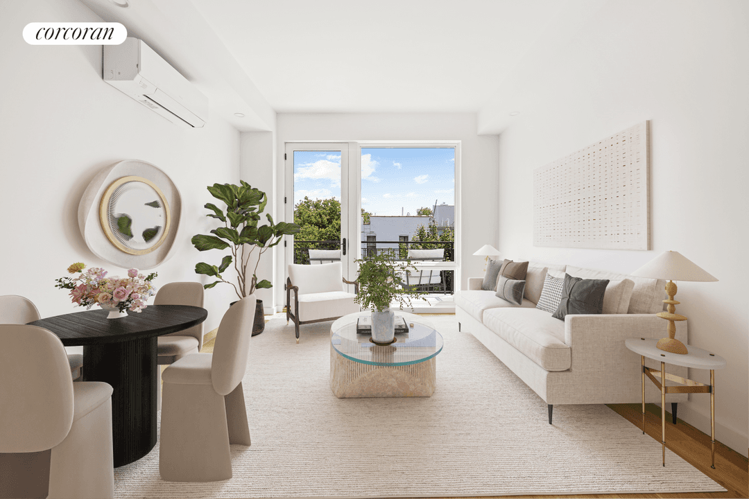 Unit 4B is a thoughtfully designed 872 square foot two bedroom, two bathroom residence featuring two private outdoor spaces.