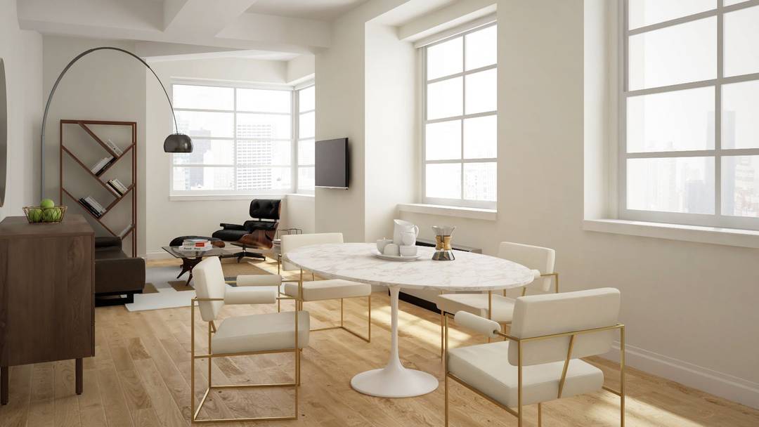 This bright corner 1BR 1BA apartment has high ceilings, large windows, and ample closet space.