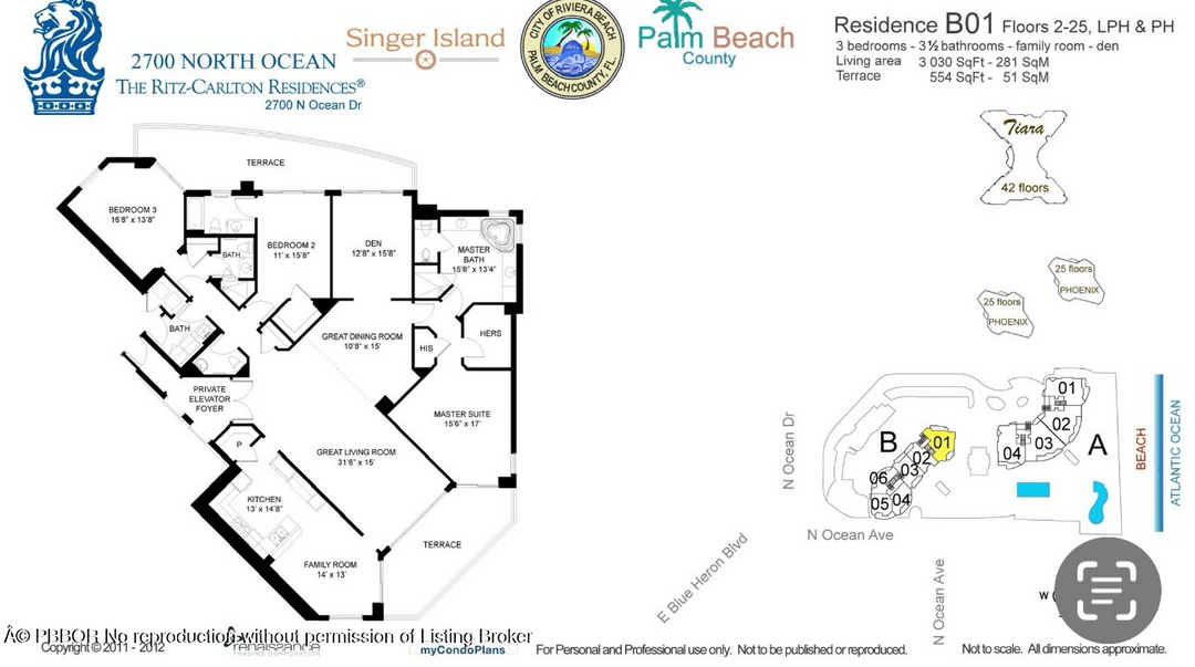 A private elevator opens into your grand foyer, leading to exquisite ocean views from this 3 bedroom, 3.