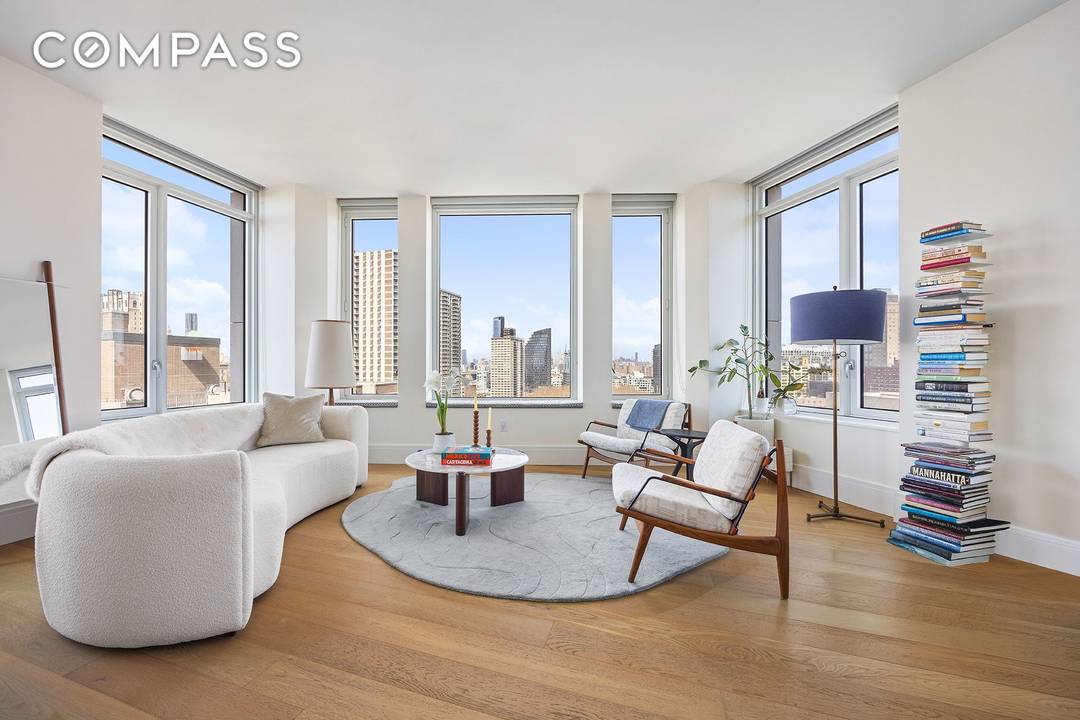 Residence 12A at One Clinton is a 1, 993 square foot, three bedroom home with sweeping exposures to the north, east, and west, offering commanding views of the Manhattan skyline, ...