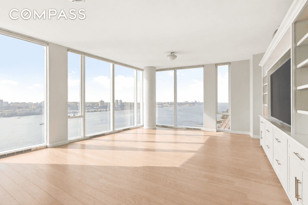 This elegant three bedroom, three and a half bath home at One Waterline Square offers dramatic north and west exposures with open views of the Hudson River and George Washington ...