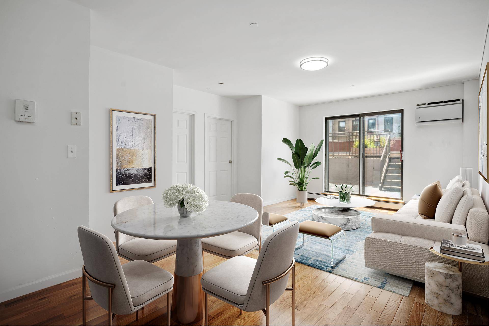 Residence 1E is an efficient 2 bedroom home with a PRIVATE patio and balcony.