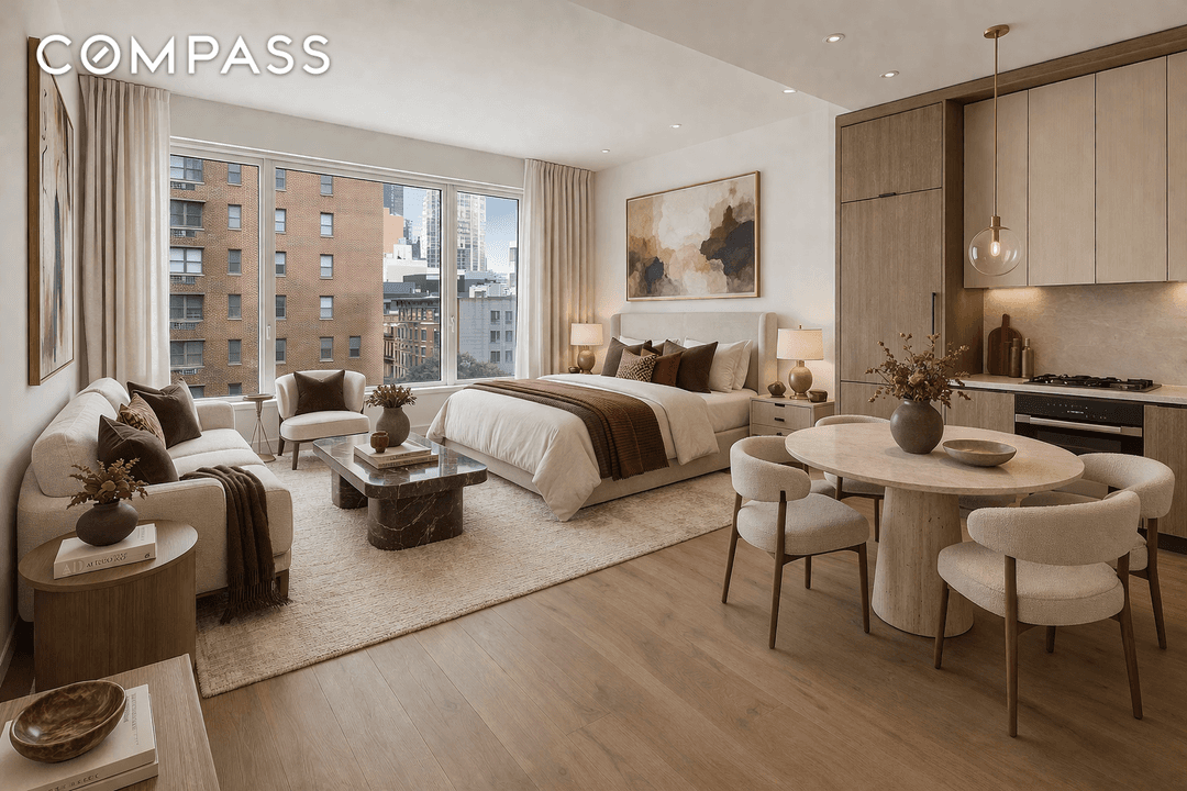 Residence 5C at The Treadwell is a spacious studio offering an inviting, east facing view that fills the space with morning light.