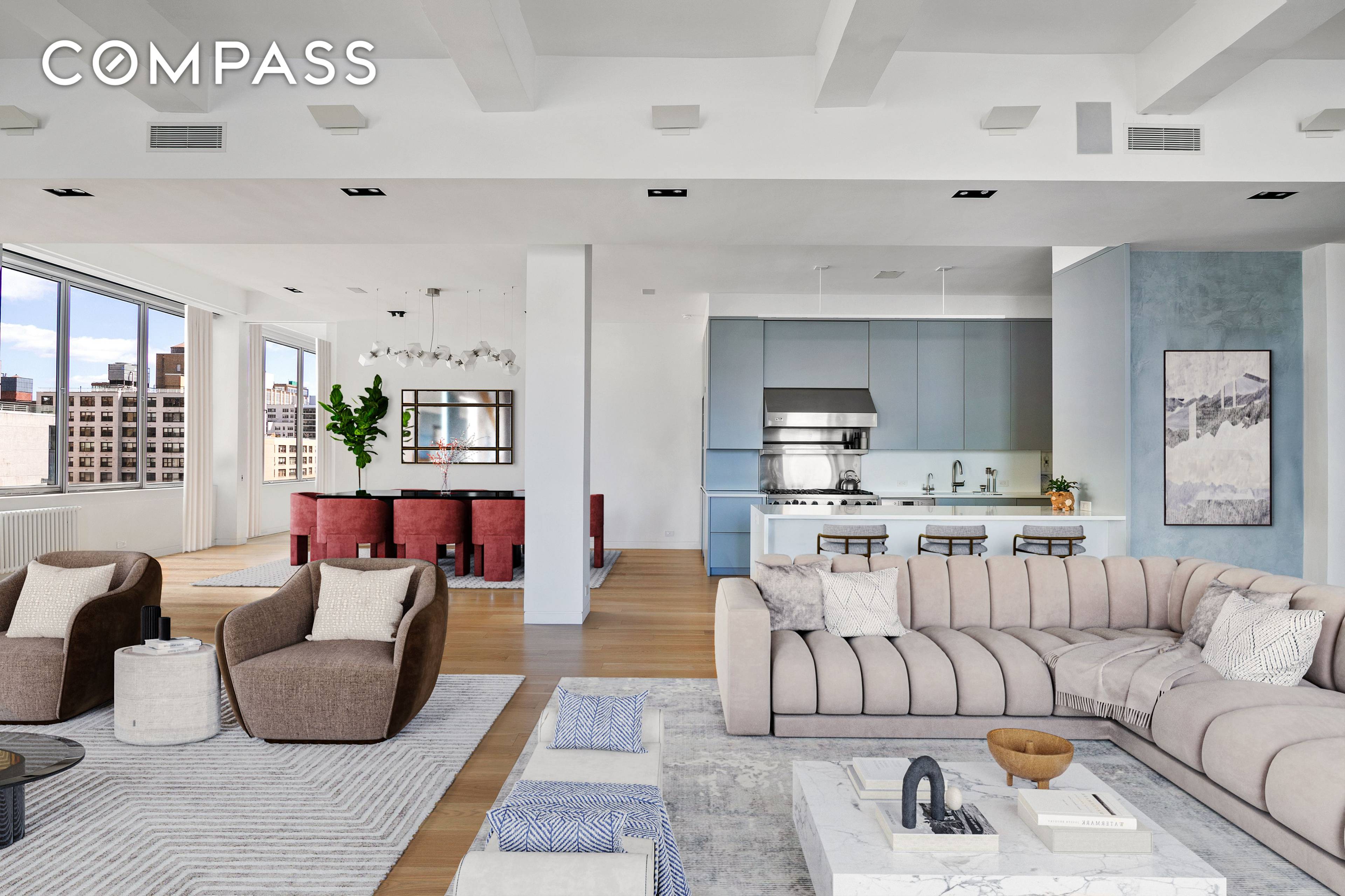 CHIC DESIGNER LOFT WITH VIEWS This expansive 4, 100 square foot loft offers breathtaking North, South, East and West views, including Union Square, the Chrysler Building and panoramic cityscapes.