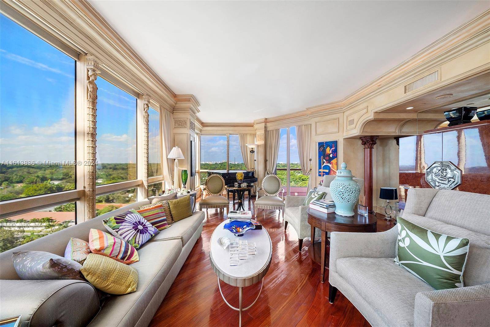 Gorgeous 2 bedroom, 3 bathrooms corner unit at the prestigious Gables Club with breathtaking views of Biscayne Bay and lavish Miami skyline.