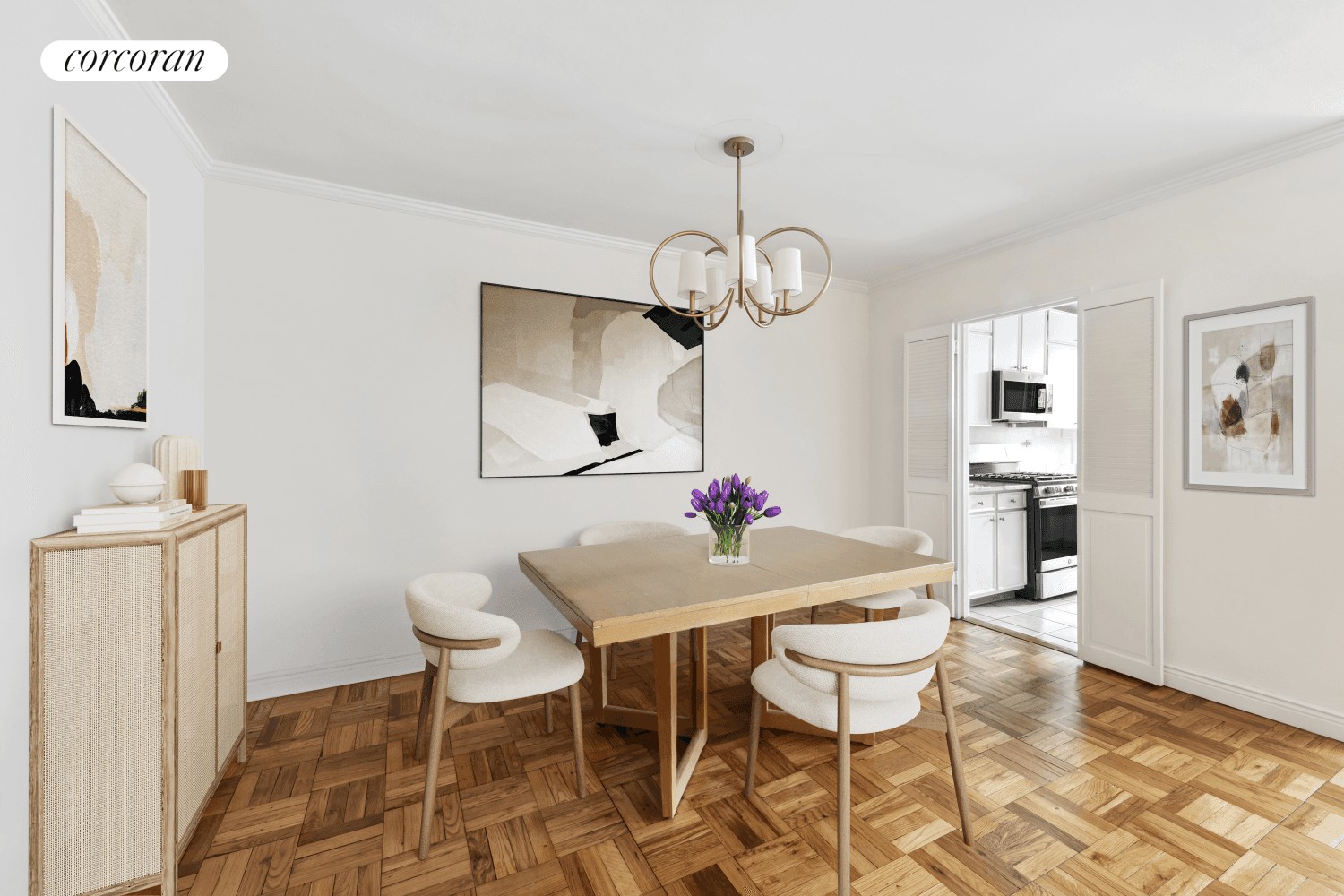 Unit 3D, situated on the 3rd floor, is a spacious 1050 sqft one bedroom apartment with a tree lined view.