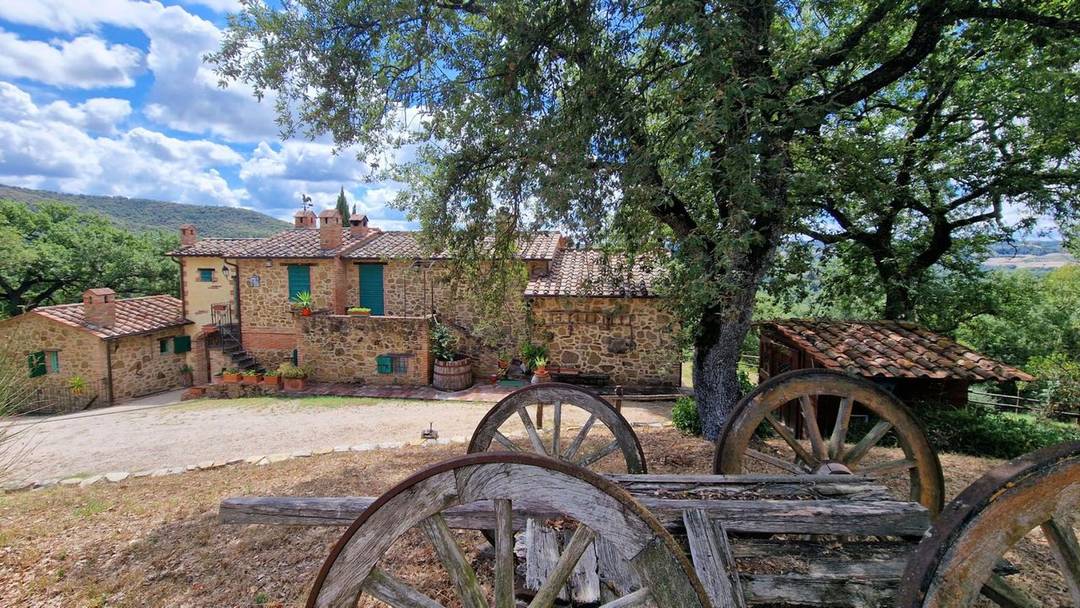 Farm with farmhouse for sale in Umbria, Città della Pieve, Perugia. Farmhouse in a panoramic position, 10 hectares of woodland, olive grove, vineyard