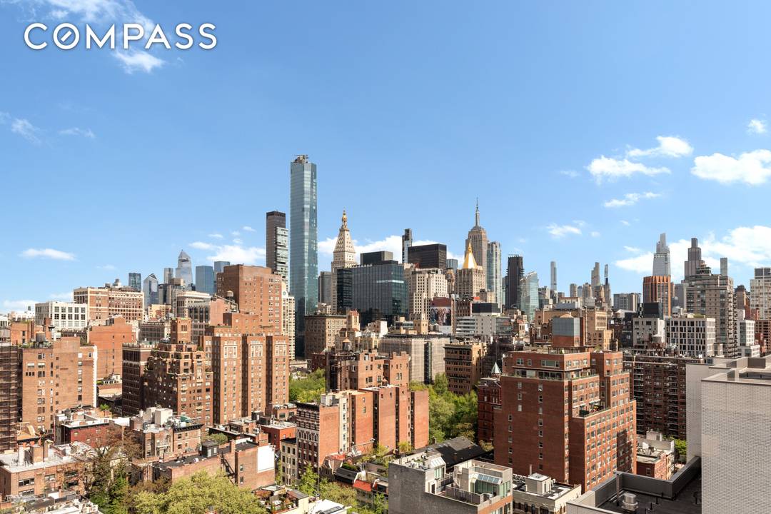 Welcome home to your light filled corner residence at 201 East 17th Street, Apartment 22G, with incredible city views.