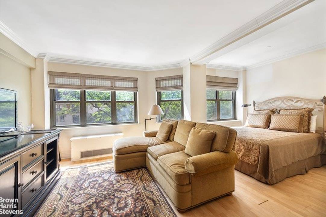 Beautiful Park Avenue views from this mint condition, oversized, sun drenched alcove studio.
