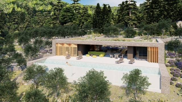 Korčula Island - Land with a luxury villa project under construction