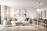 W1 Place London 2 bedroom open plan living room floor to ceiling bay windows oak floors KNX smart home