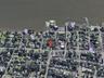 Aerial perspective of the property and its surrounding area.