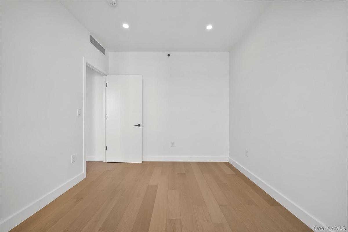 Spare room featuring light wood finished floors and recessed lighting