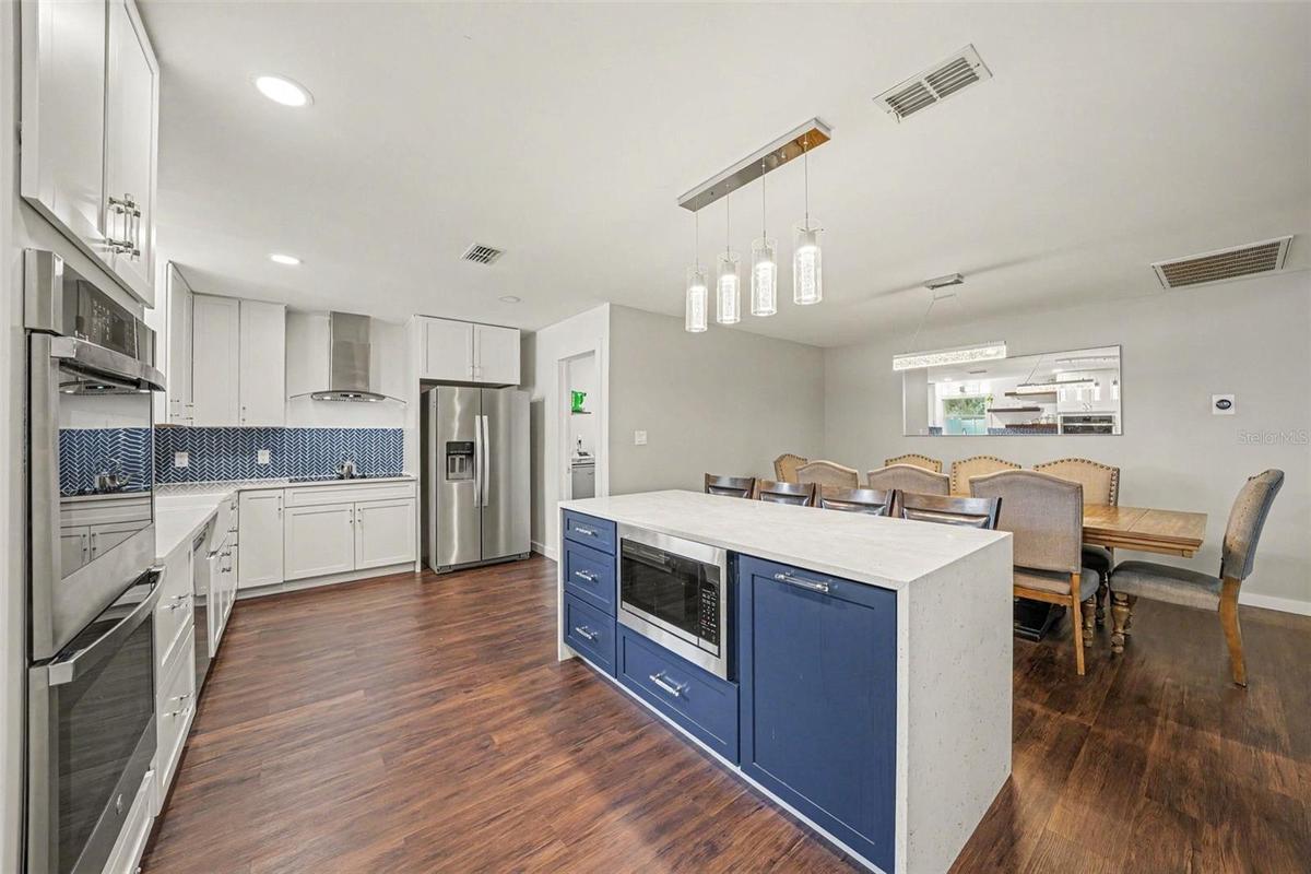 Dazzling Blue Kitchen Island w/microwave & extra storage