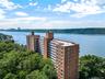 Arial view of building, Hudson River and Palisades
