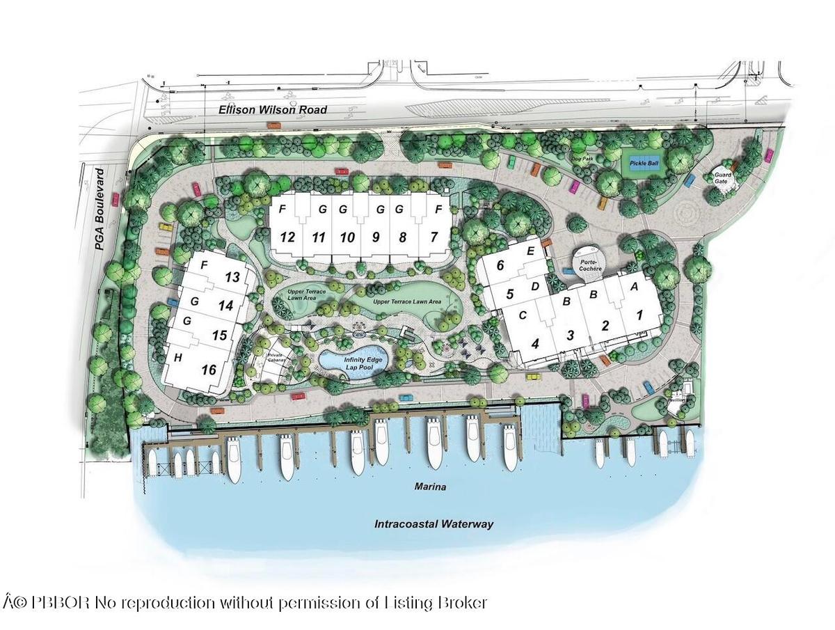 Site Map. 106 Residences, 13 floor plans, 16 stacks, 29 boat slips. All direct intracoastal.