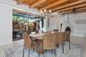 Dining room with custom  wood ceiling