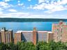 Aerial view of building and Hudson River