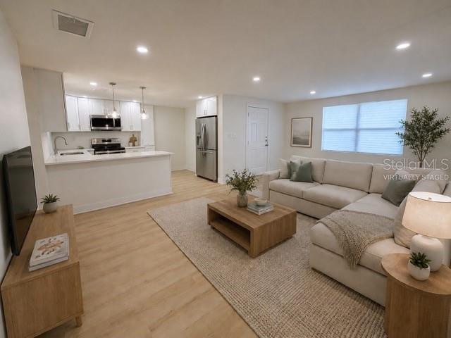 Furniture and refrigerator and stove virtually staged
