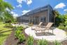 Outside patio with rock outdoor speakers