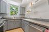 Kitchen featuring grey cabinet