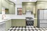 Upper level custom eat-in kitchen with stainless steel appliances