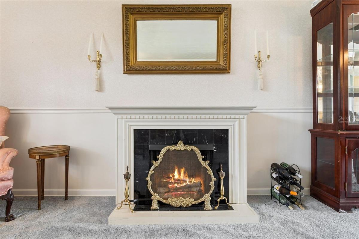 virtually staged fire in fireplace