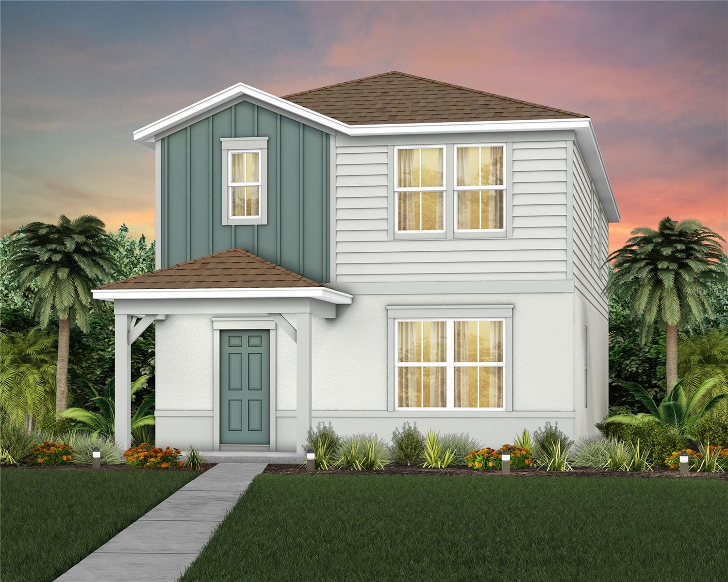 Exterior Design. Artistic rendering for this new construction home. Pictures are for illustrative purposes only. Elevations, colors and options may va