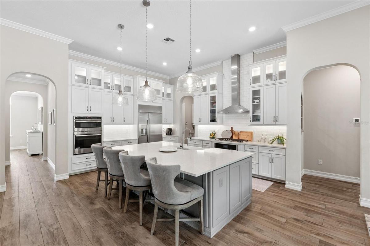 High ceiling and quality craftmanship throughout this upgraded kitchen.