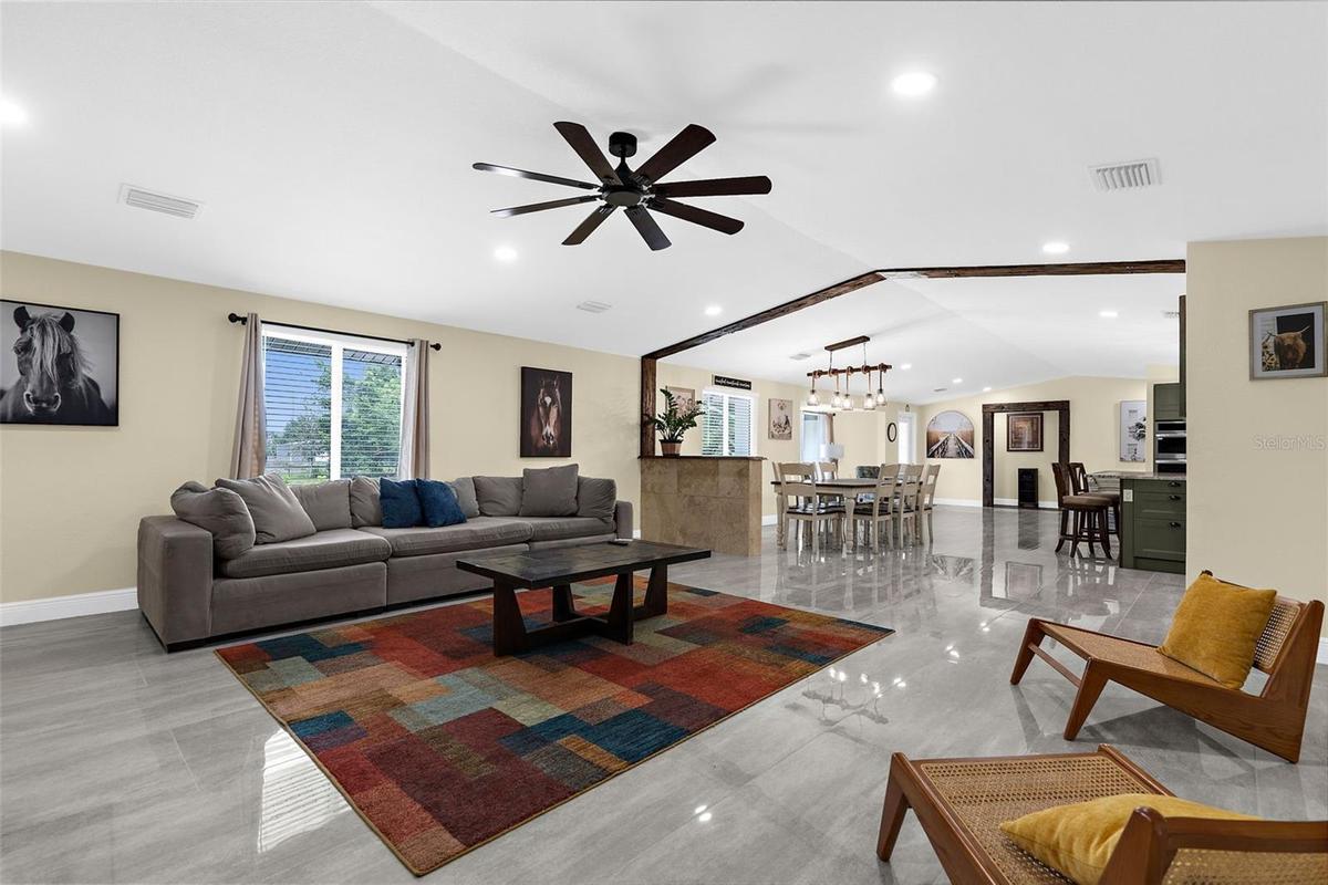 Family Room to Dining and Living Room