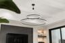 The great room has a beautiful Grande Illusion LED Ring Chandelier.
