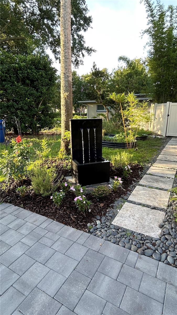 Calming Fountain welcomes you in to the serenity garden