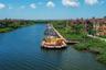 Aerial view down the bayou/inlet from Buildings 12 and 13