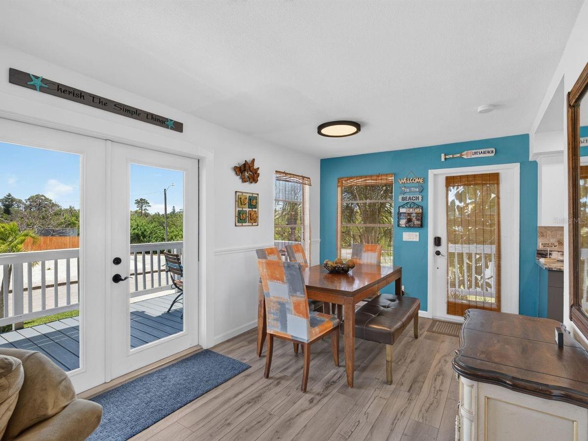 Dining area with access to the large front deck.