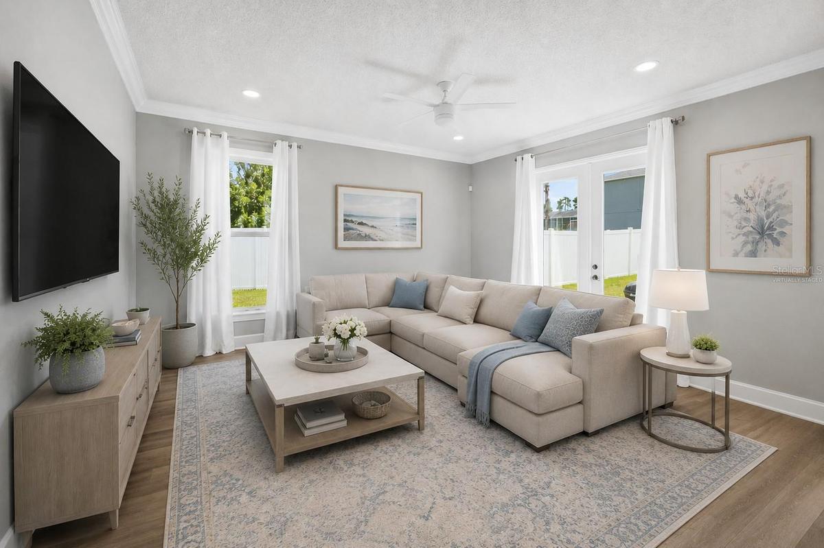Virtually Staged Family Room adjoining eat in kitchen