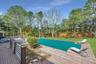 View of pool with a yard, a fenced backyard, and a wooden deck