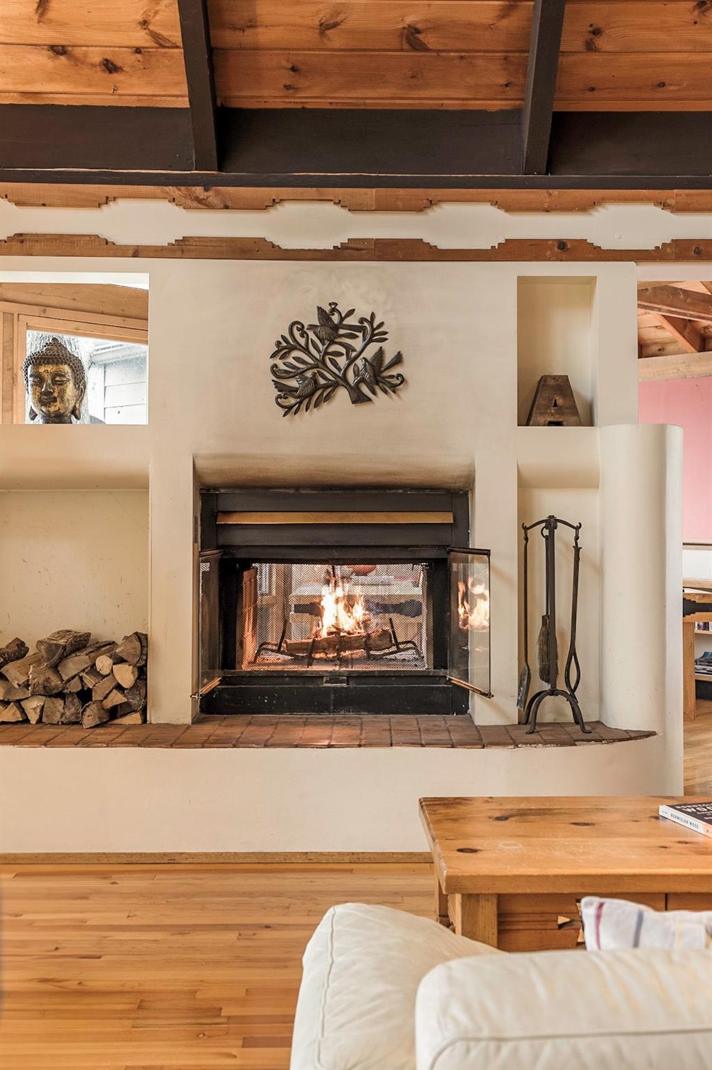Interior details with a multi sided fireplace