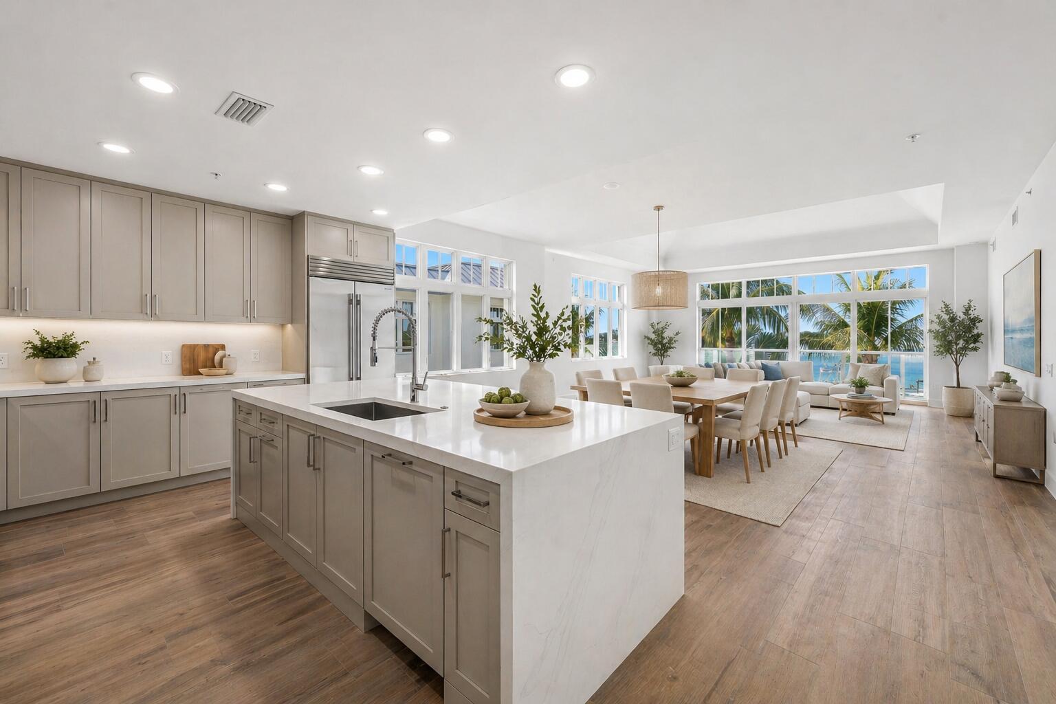 Virtually Staged Kitchen, Dining and Living Room