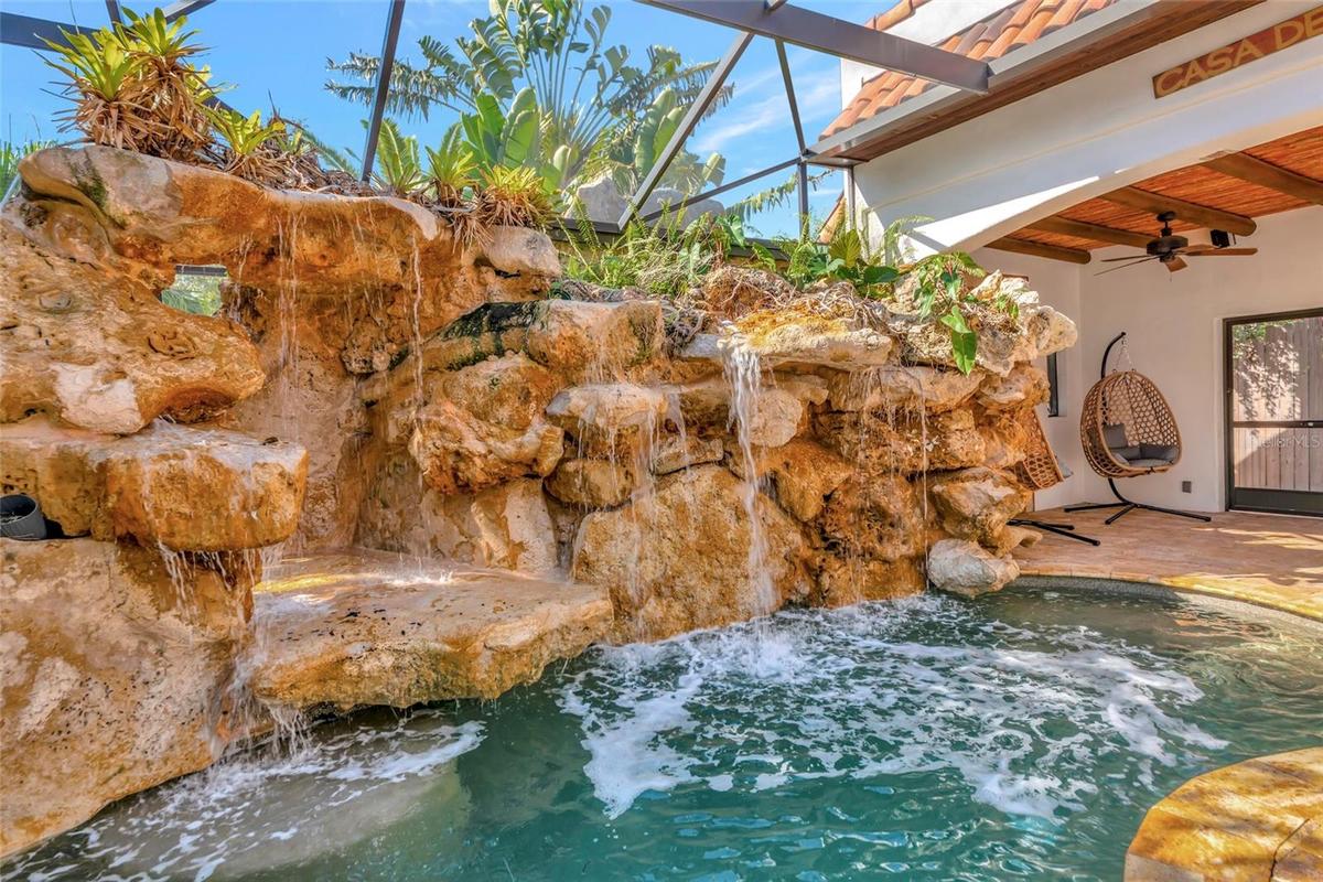 Custom pool with waterfall