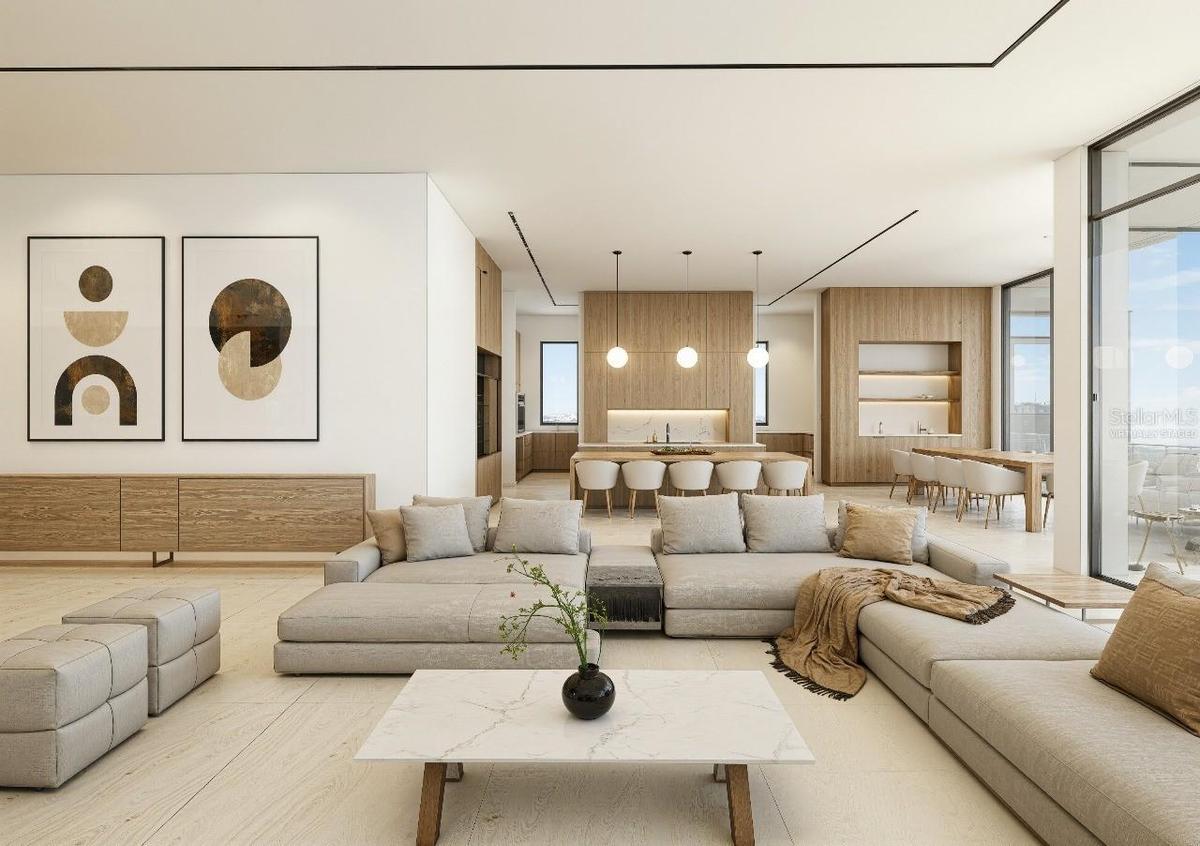 Family Room to Kitchen Rendering - Virtually Staged