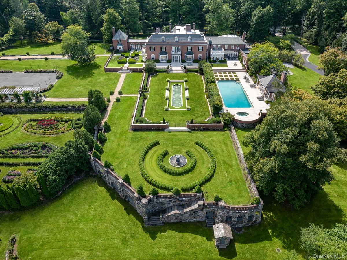 Aerial view of a pool