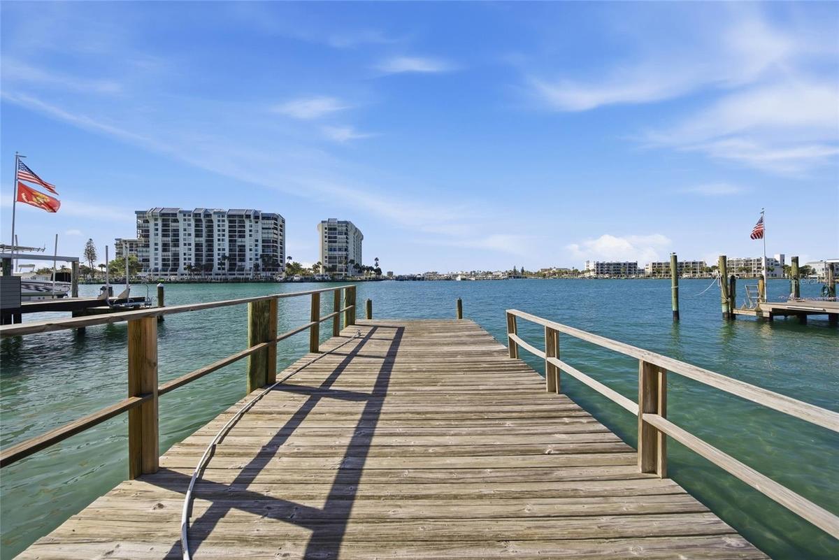 View from the backyard of the dock looking south at The Devil's Elbow and Intracoastal towards the channel to the Gulf of Mexico.