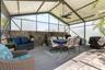 Outdoor entertaining area cabana, trex decking fan and outdoor lighting
