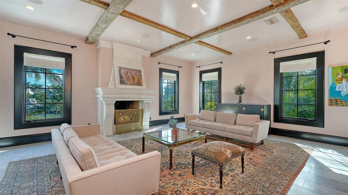 Grand living room with fireplace