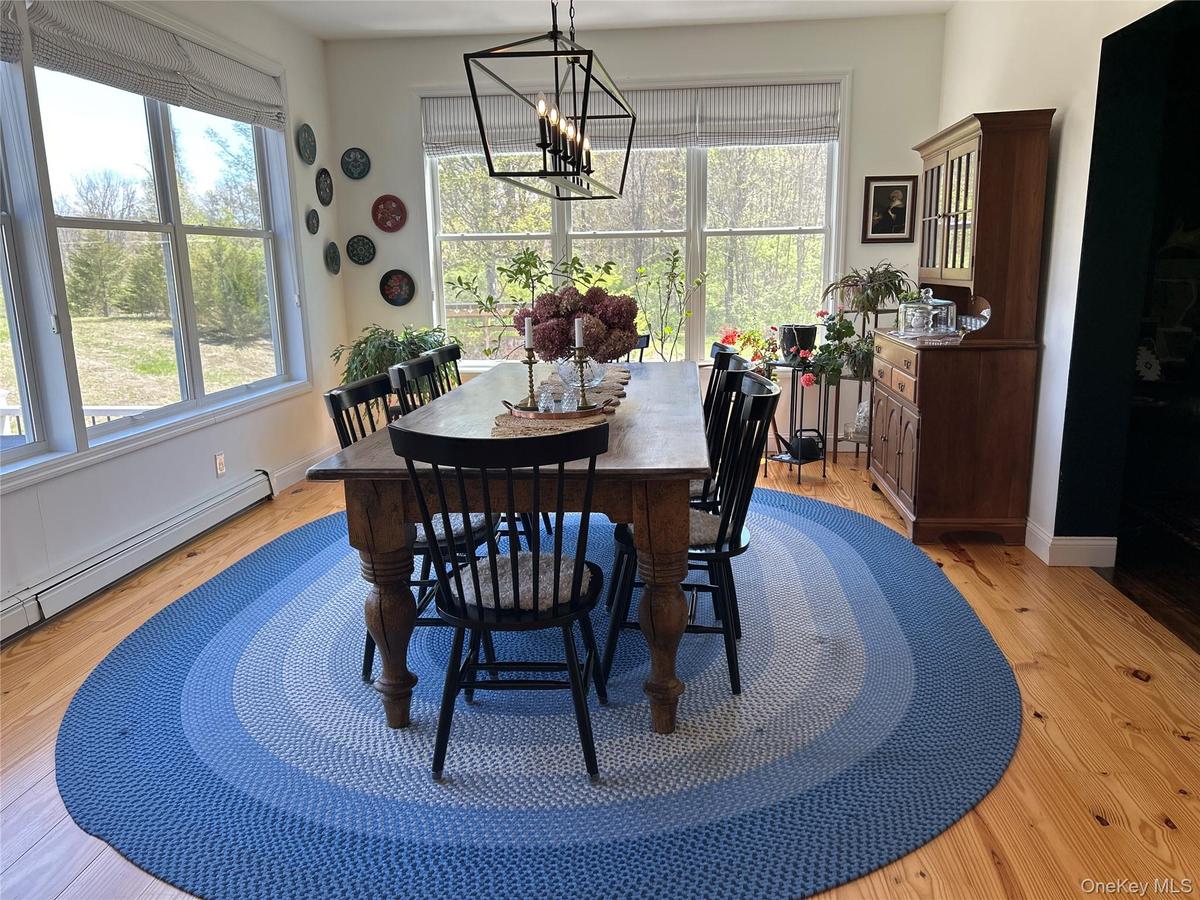Light and bright dining area overlooking backyard