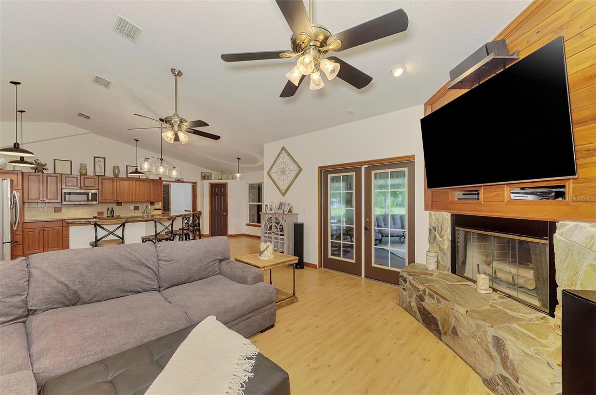 Wood burning fireplace in the living room