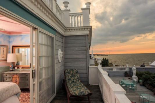 Balcony at dusk with a water view