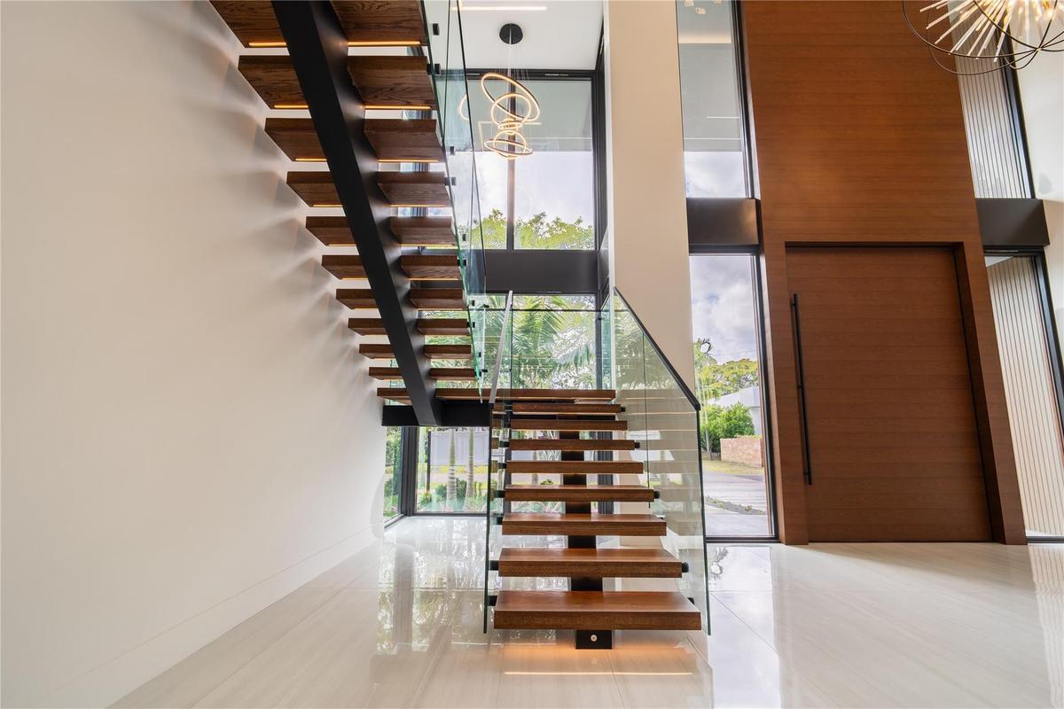 floating staircase with LED step lighting
